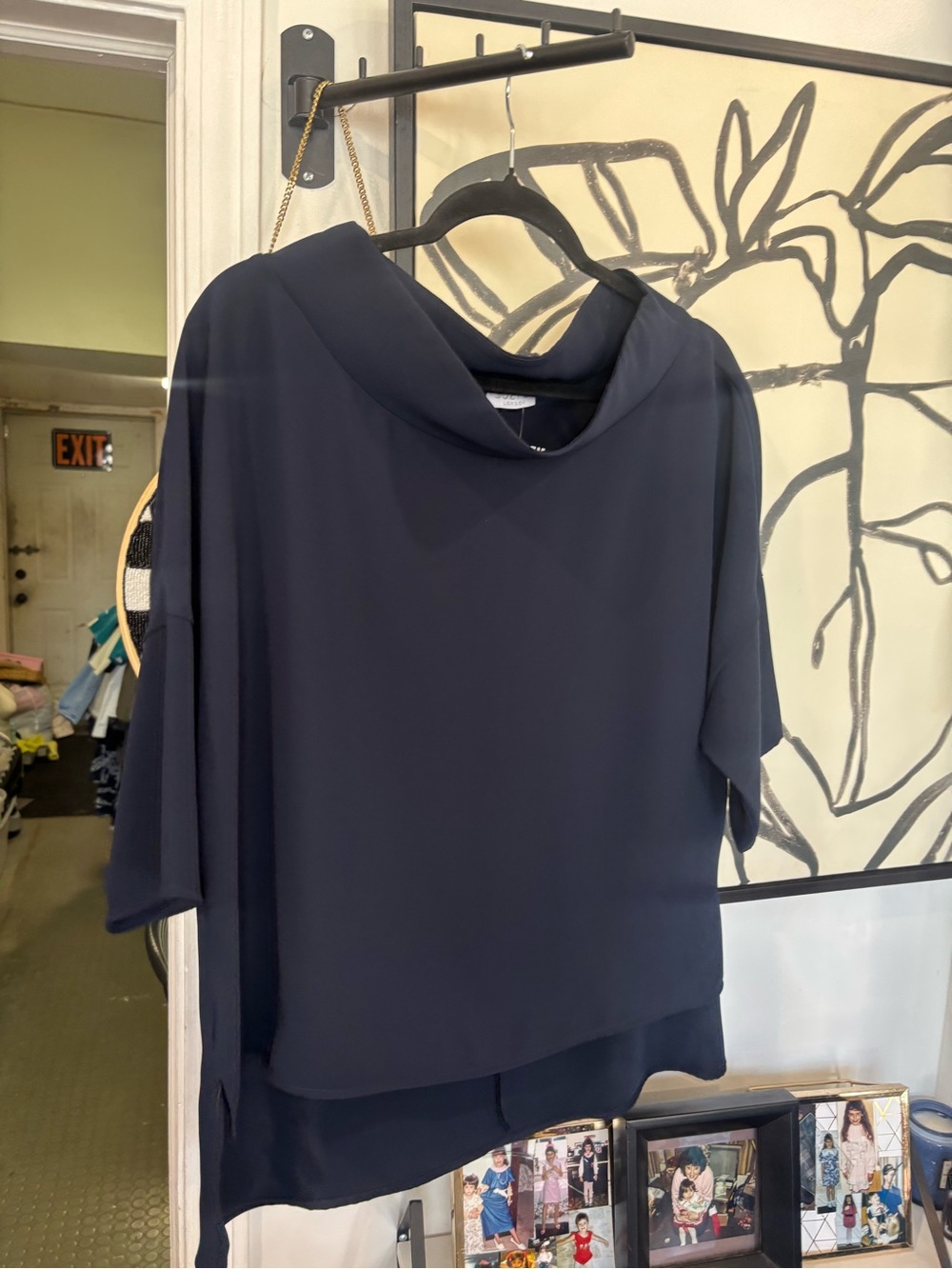 Suzy D London Relaxed Navy Short-Sleeve Layered Blouse